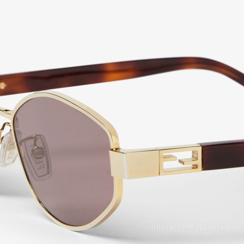 Baguette 金色金属和醋酸酯材料太阳镜