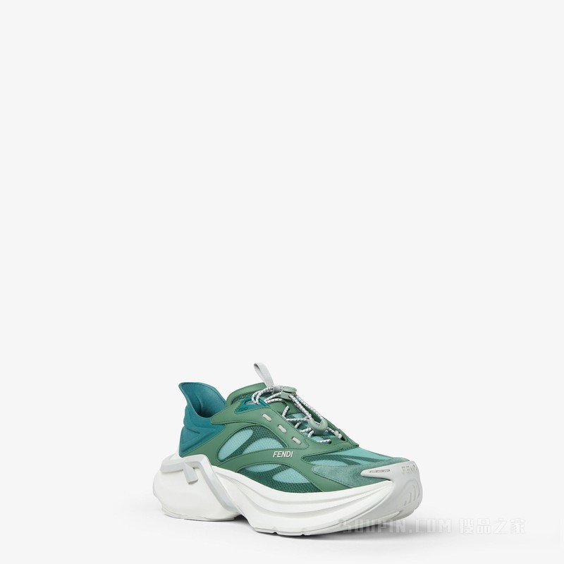 FENDI F-Light运动鞋 绿色网眼布配皮革跑鞋