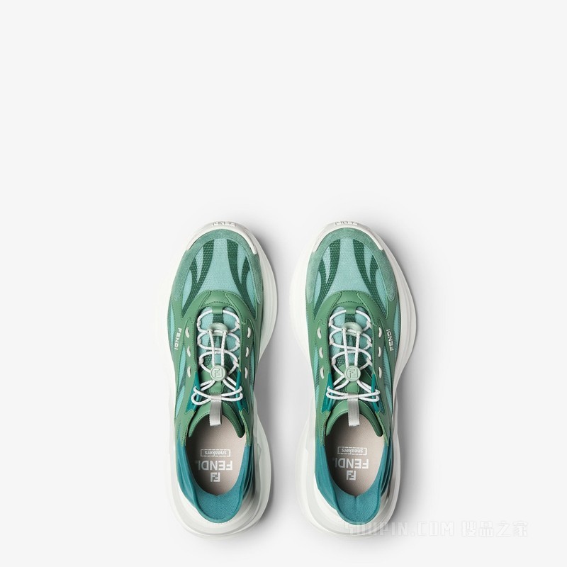 FENDI F-Light运动鞋 绿色网眼布配皮革跑鞋