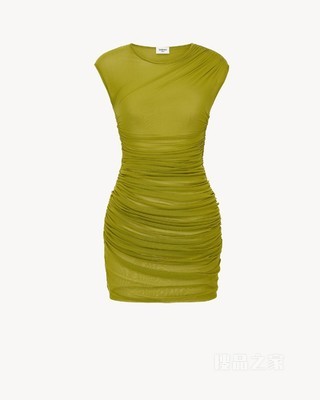 薄纱平纹针织褶饰连衣裙