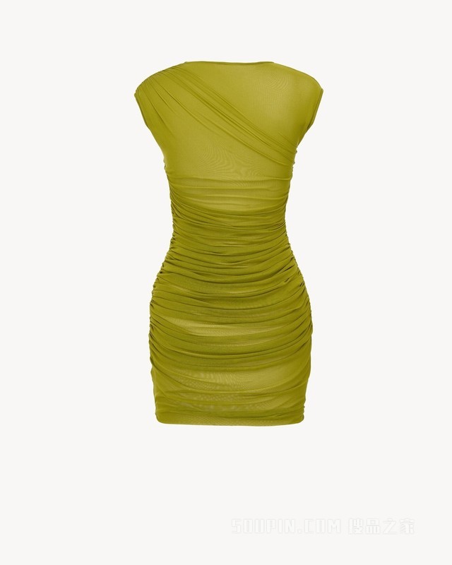 薄纱平纹针织褶饰连衣裙