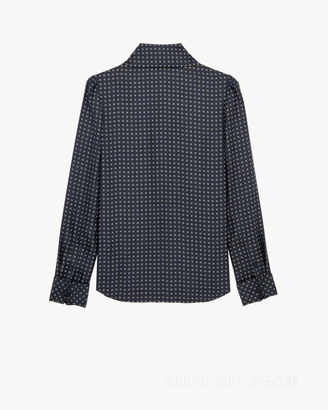 方格桑蚕丝绉背缎花结衬衫