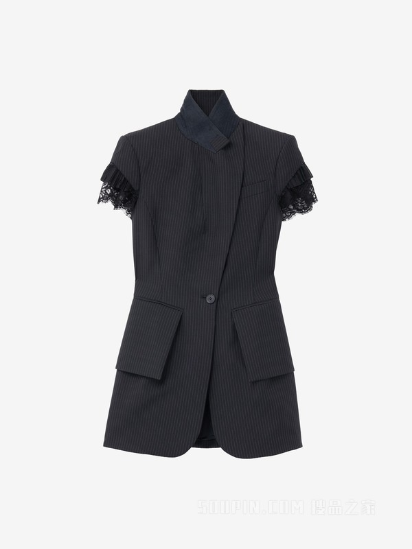 细条纹短袖夹克