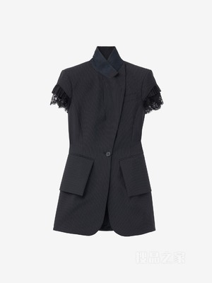 细条纹短袖夹克