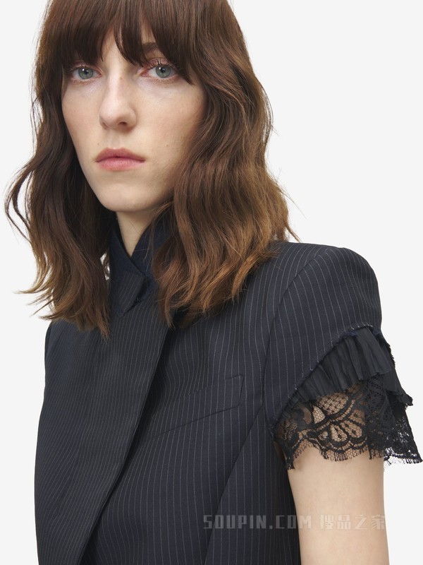 细条纹短袖夹克