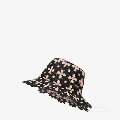 帽子 黑色钩针编织拉菲草渔夫帽