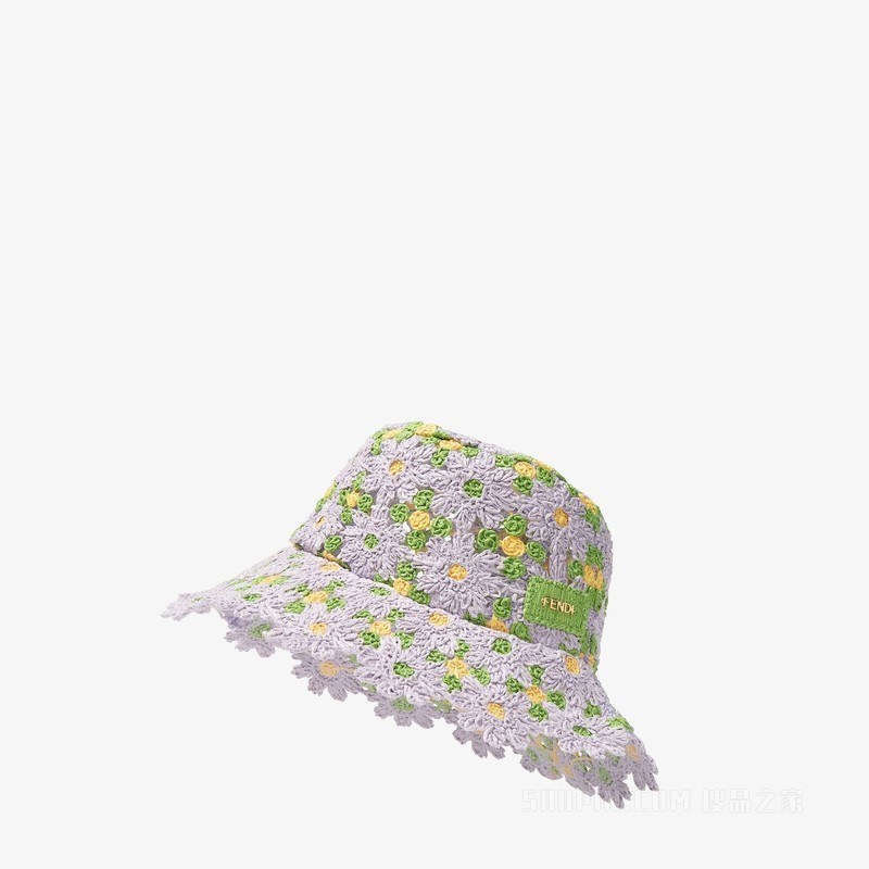 帽子 淡紫色钩针编织拉菲草渔夫帽