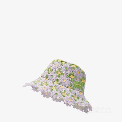 帽子 淡紫色钩针编织拉菲草渔夫帽