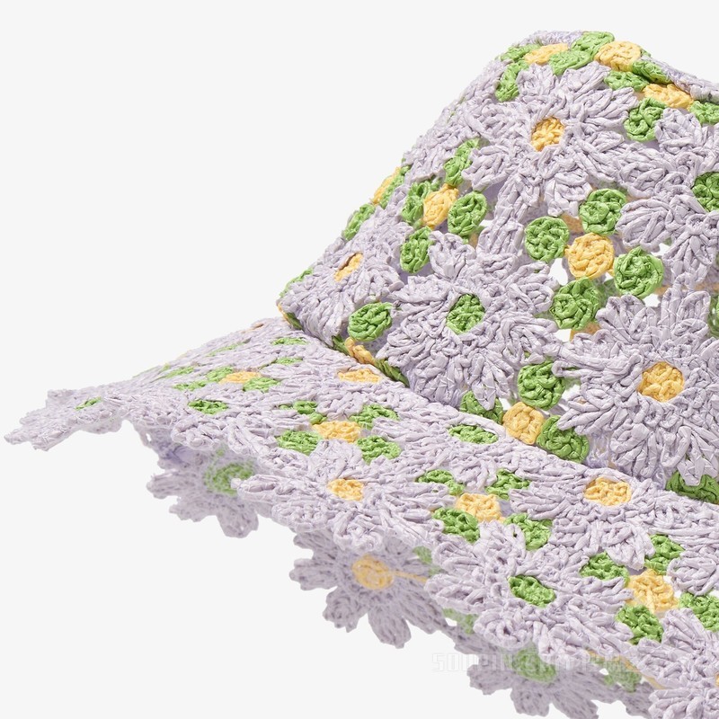 帽子 淡紫色钩针编织拉菲草渔夫帽