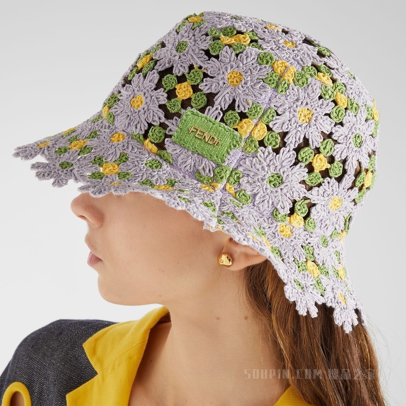 帽子 淡紫色钩针编织拉菲草渔夫帽