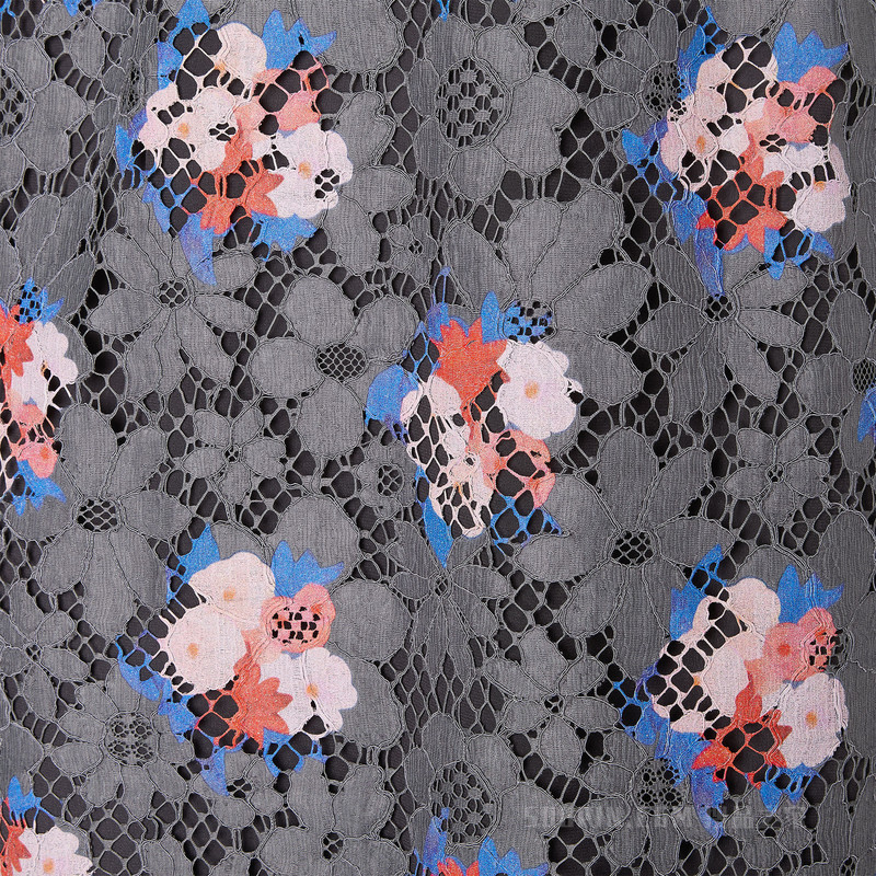 连衣裙 灰色印花蕾丝连衣裙