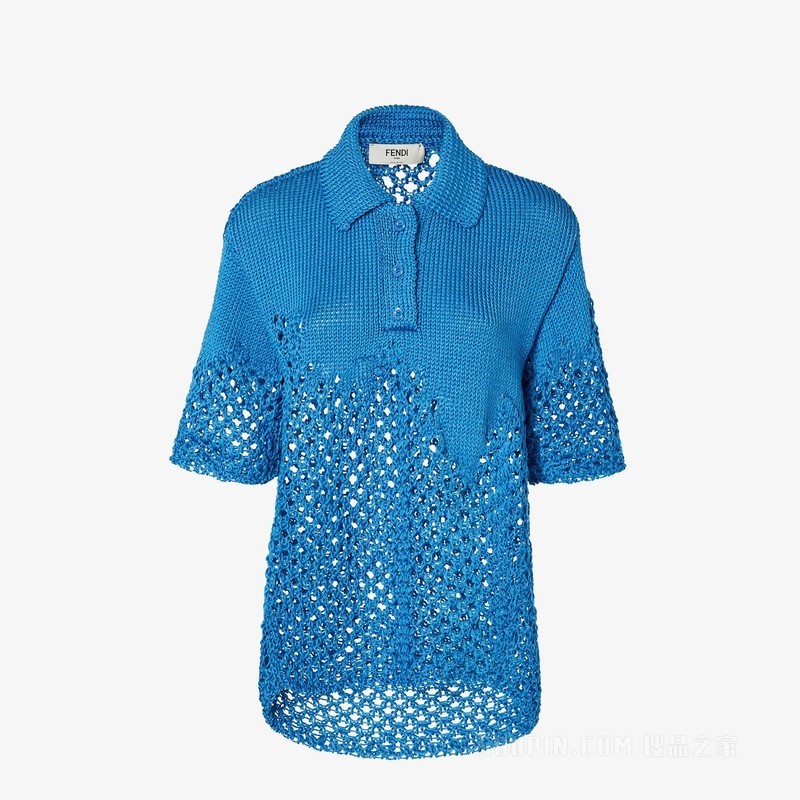 毛衣 浅蓝色流苏镂空织花桑蚕丝毛衣