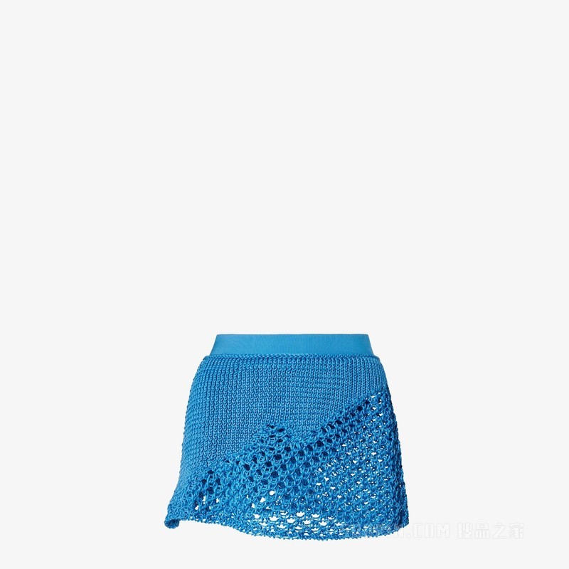 半身裙 蓝色桑蚕丝流苏镂空迷你半身裙