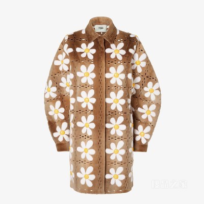 外套 棕色镶饰水貂毛皮外套