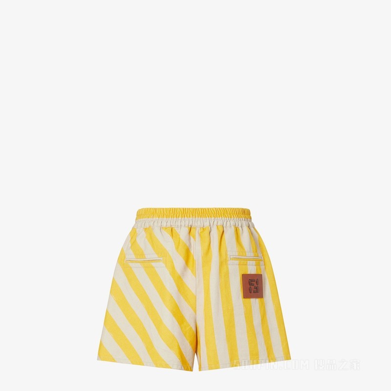 短裤 黄色和米色Pequin牛仔面料短裤