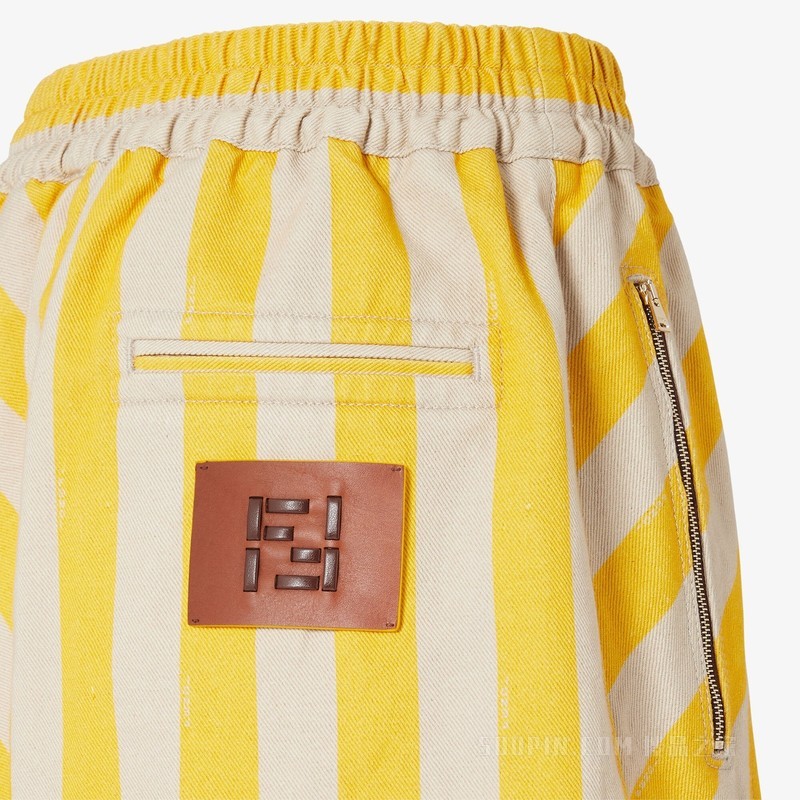 短裤 黄色和米色Pequin牛仔面料短裤