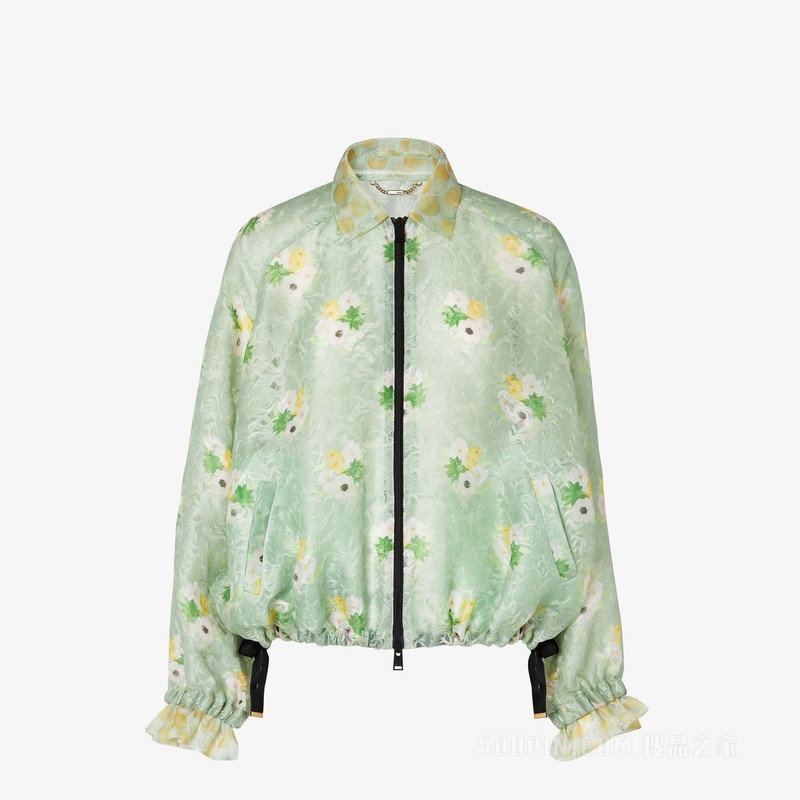 夹克衫 浅绿色欧根纱蕾丝飞行员夹克