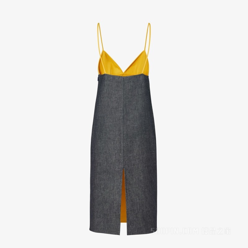 连衣裙 灰色和黄色双层牛仔面料连衣裙