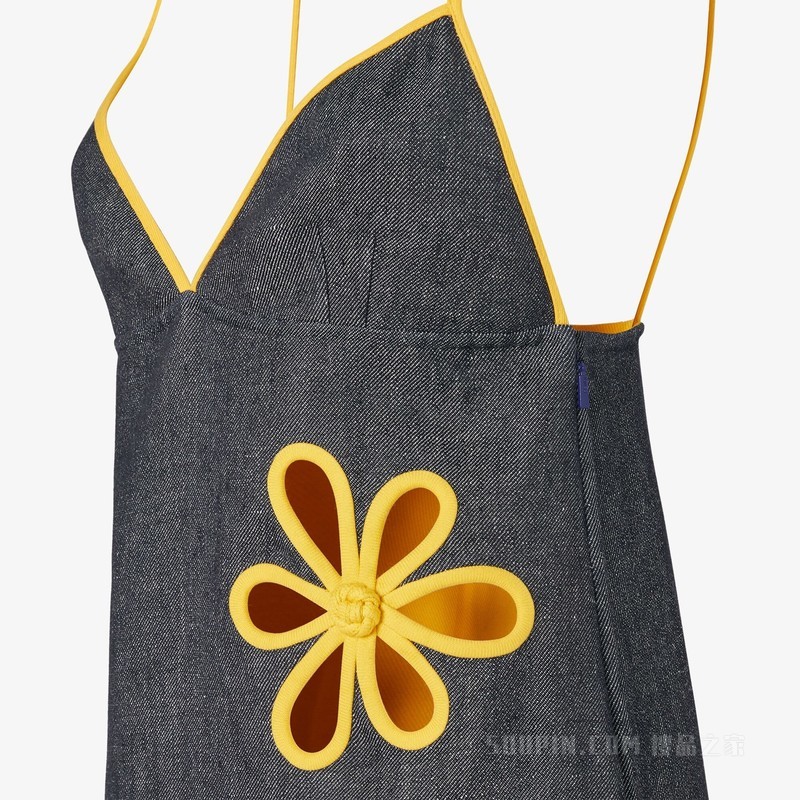 连衣裙 灰色和黄色双层牛仔面料连衣裙