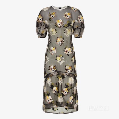 连衣裙 黑色印花欧根纱连衣裙