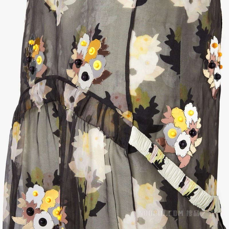 连衣裙 黑色印花欧根纱连衣裙