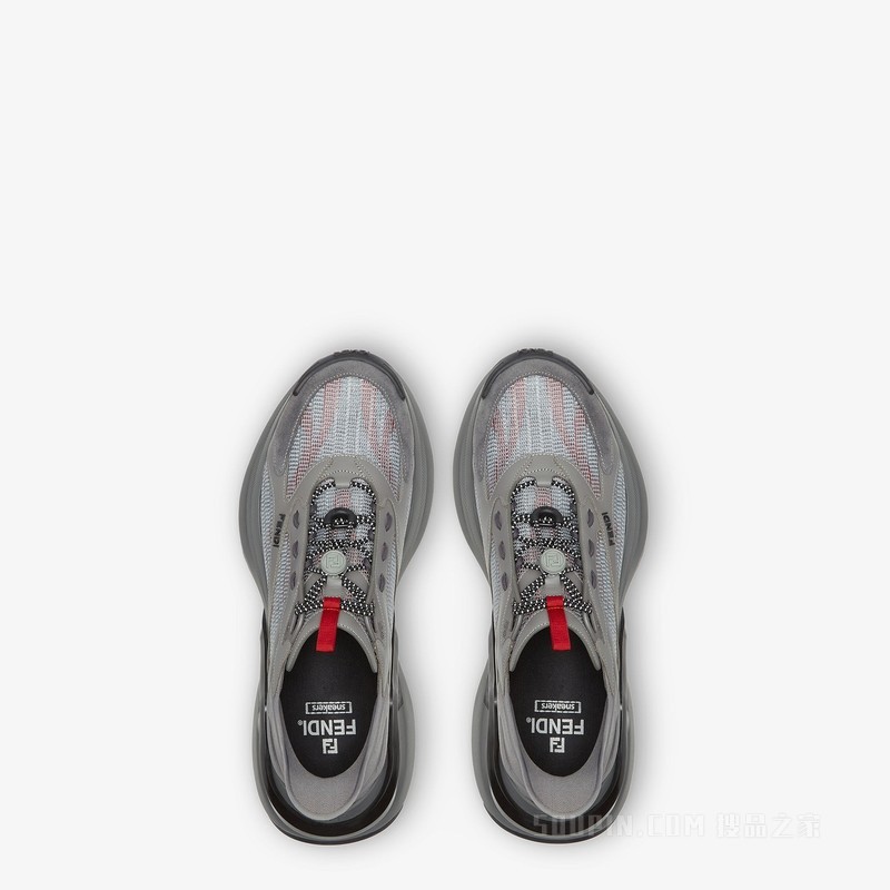 FENDI F-Light 灰色高科技布料和皮革跑步鞋