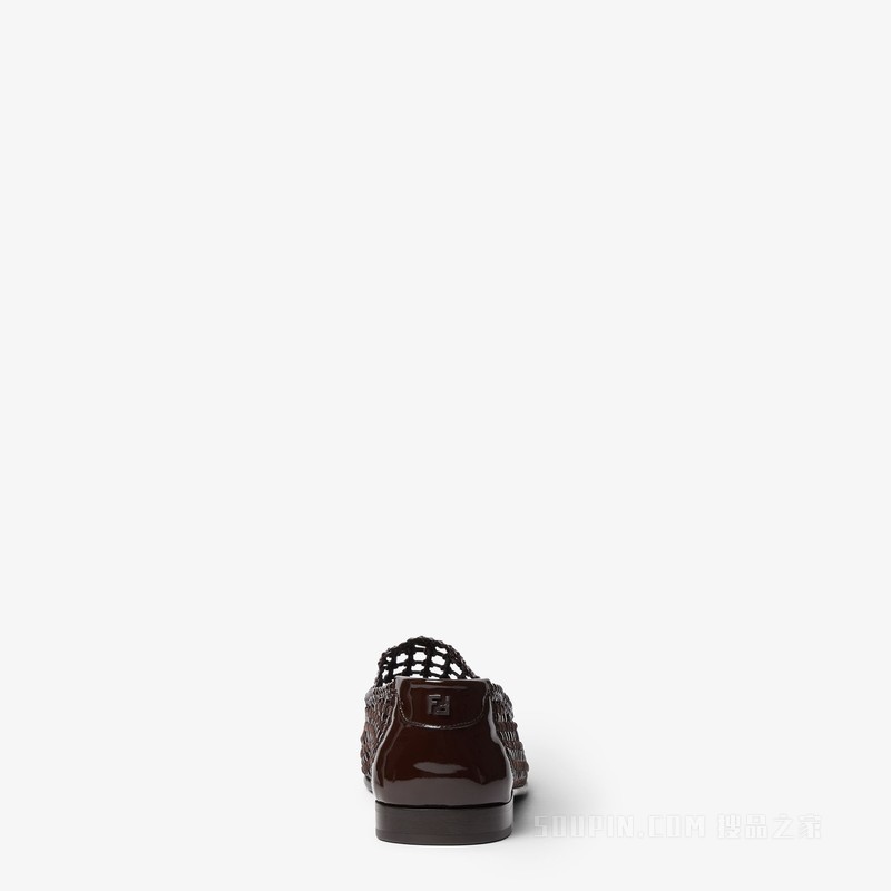 乐福鞋 棕色低光泽皮革编织乐福鞋