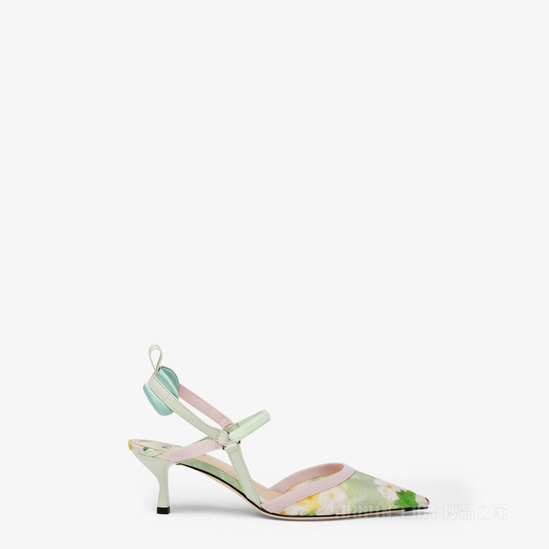 COLIBRI Lite 浅绿色印花欧根纱中跟露跟凉鞋