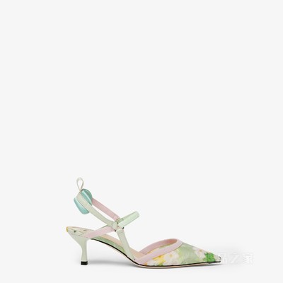 COLIBRI Lite 浅绿色印花欧根纱中跟露跟凉鞋
