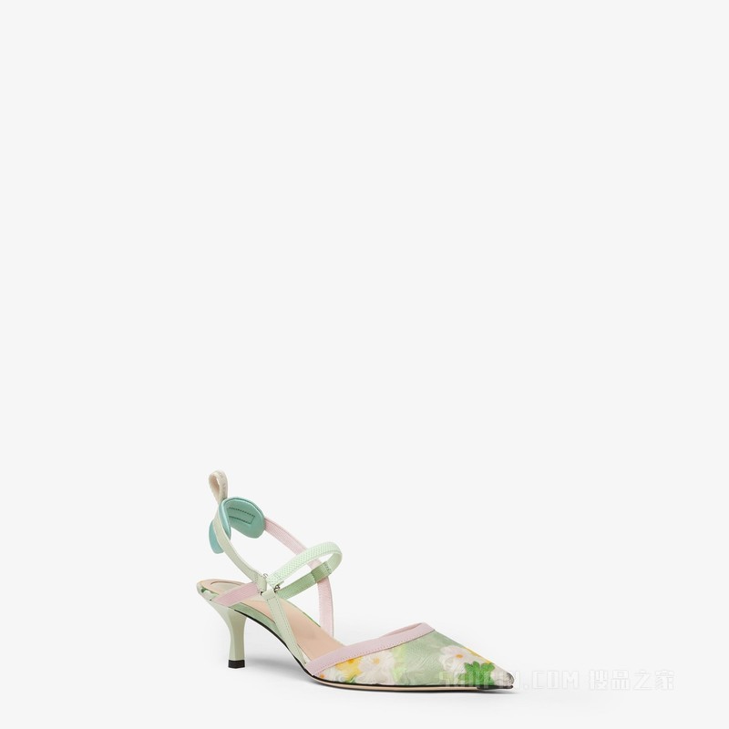 COLIBRI Lite 浅绿色印花欧根纱中跟露跟凉鞋