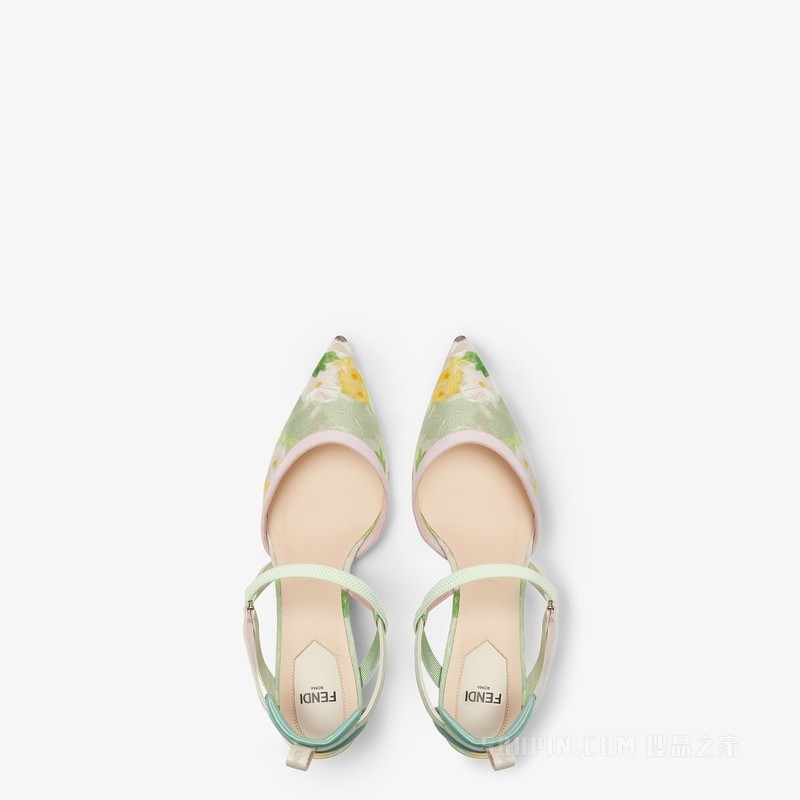 COLIBRI Lite 浅绿色印花欧根纱中跟露跟凉鞋