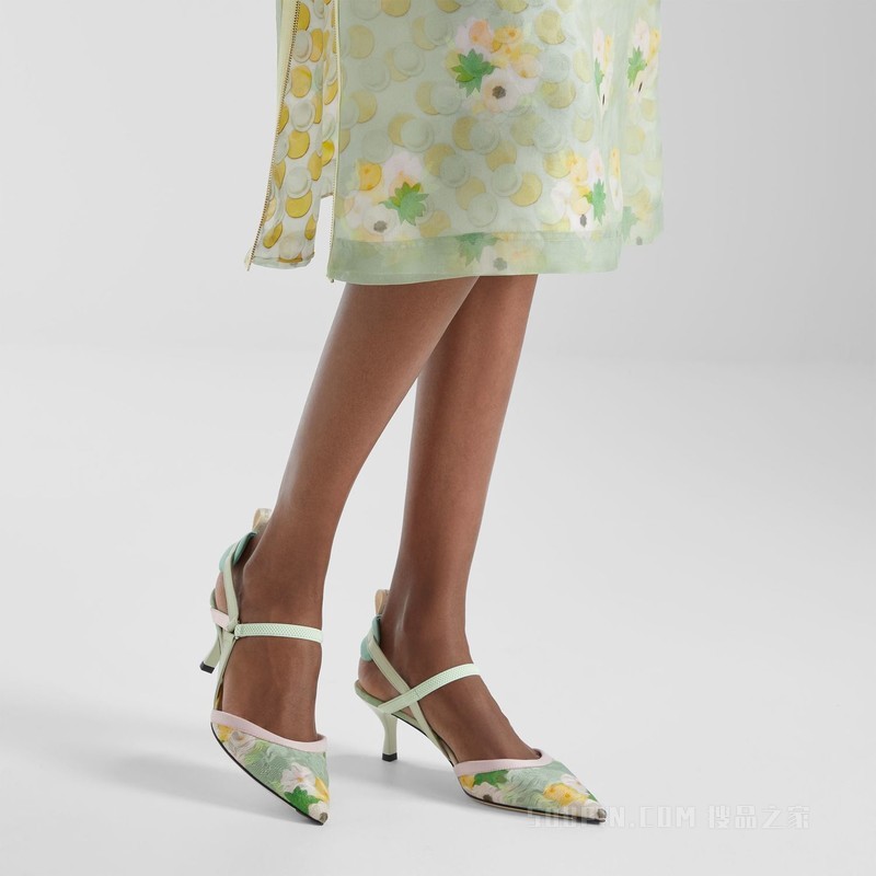 COLIBRI Lite 浅绿色印花欧根纱中跟露跟凉鞋