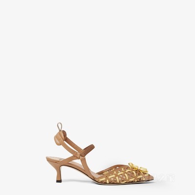 COLIBRI Lite 浅棕色和黄色皮革中跟露跟凉鞋