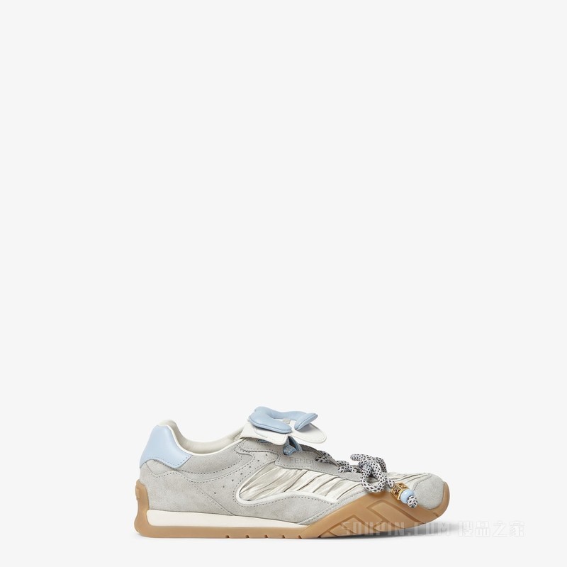 FENDI Wave Pulse 浅灰色布料和绒面革低帮鞋