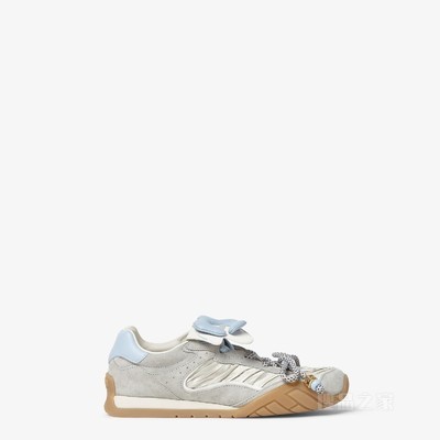 FENDI Wave Pulse 浅灰色布料和绒面革低帮鞋