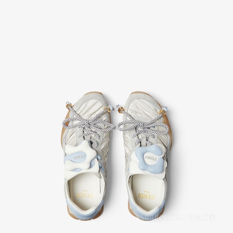 FENDI Wave Pulse 浅灰色布料和绒面革低帮鞋