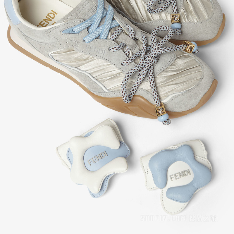 FENDI Wave Pulse 浅灰色布料和绒面革低帮鞋