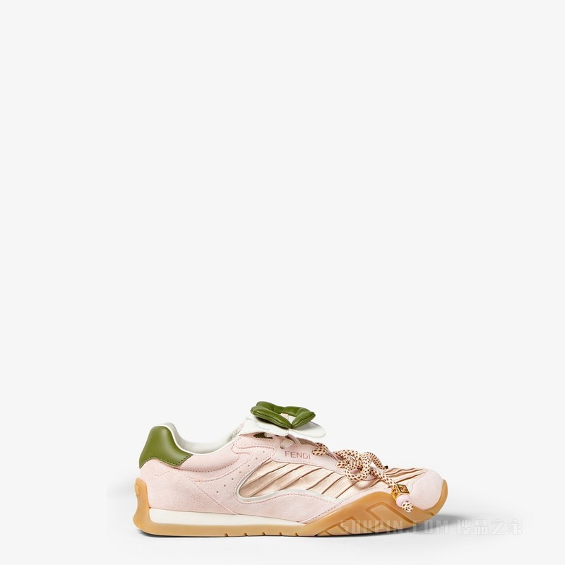 FENDI Wave Pulse 粉红色布料和绒面革低帮鞋