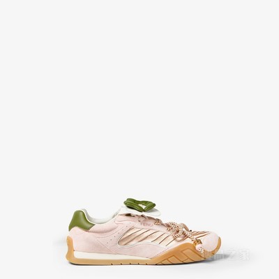 FENDI Wave Pulse 粉红色布料和绒面革低帮鞋