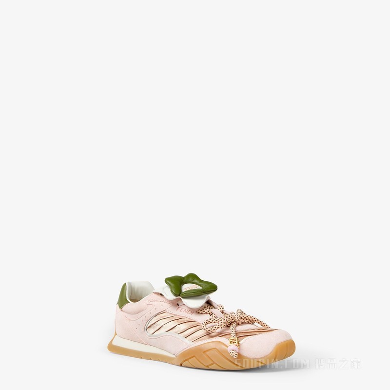 FENDI Wave Pulse 粉红色布料和绒面革低帮鞋
