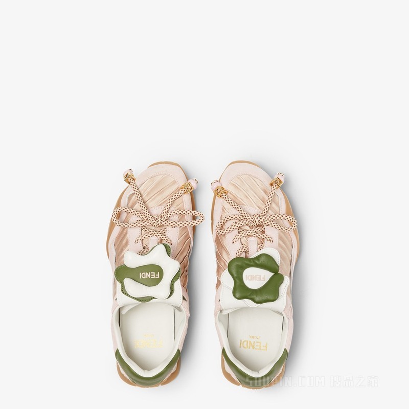 FENDI Wave Pulse 粉红色布料和绒面革低帮鞋