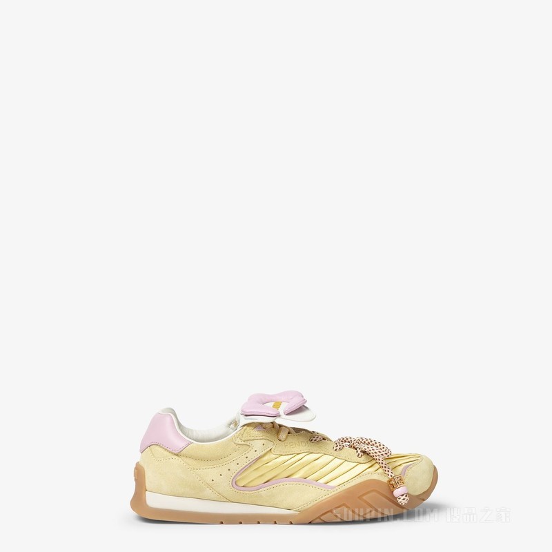 FENDI Wave Pulse 黄色布料和绒面革低帮鞋