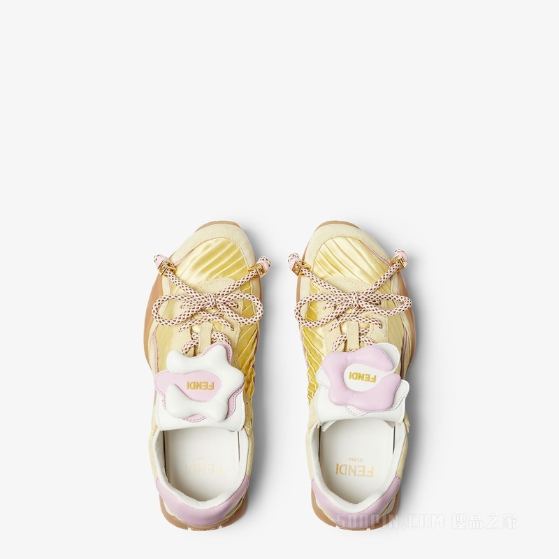 FENDI Wave Pulse 黄色布料和绒面革低帮鞋