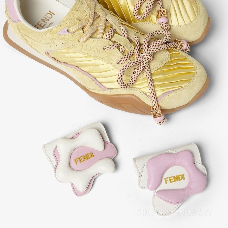 FENDI Wave Pulse 黄色布料和绒面革低帮鞋