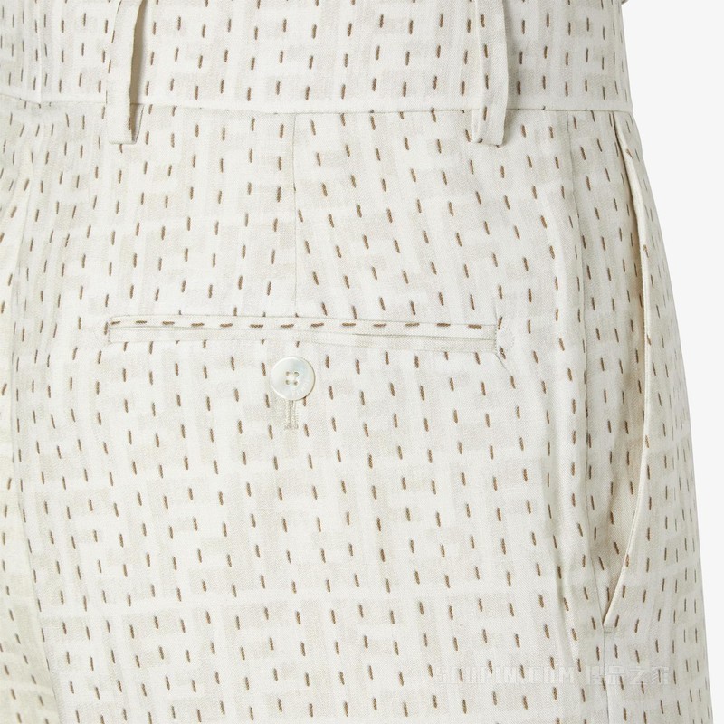 百慕大短裤 米色FF亚麻短裤