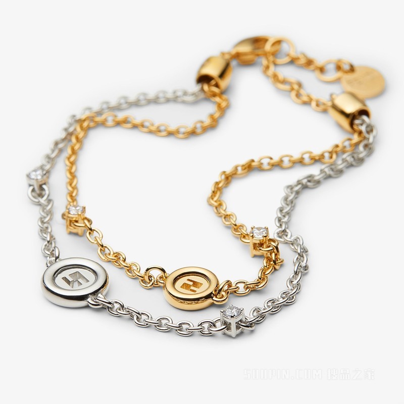 EverRound FENDI手链 金色和银色金属手链