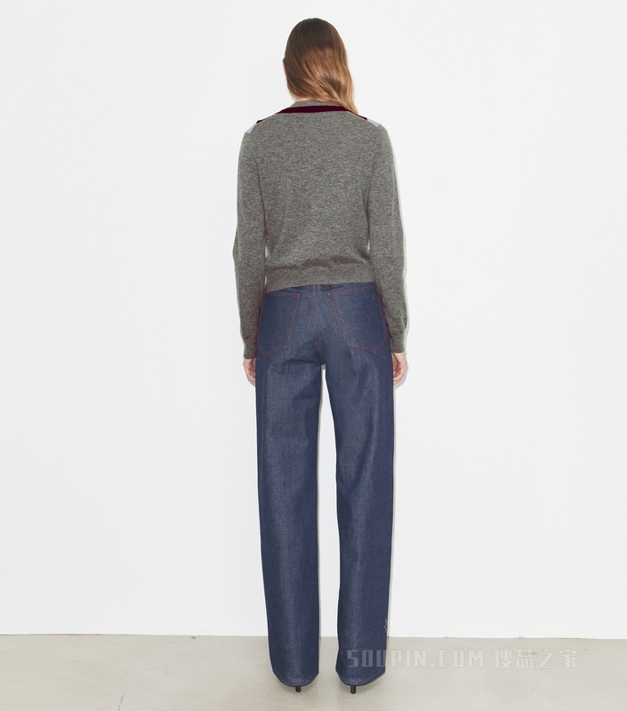 人字纹羊毛开衫 浅灰色