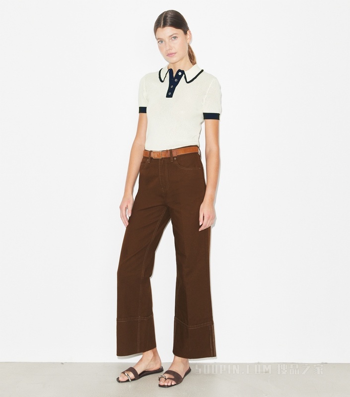 粘纤镂空毛衣 象牙白 / 深烘焙色