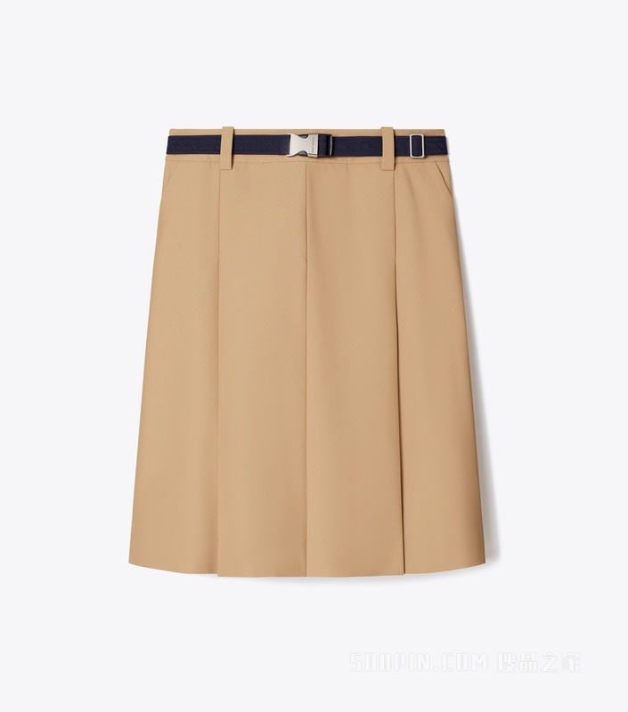 褶裥半身裙 卡其色