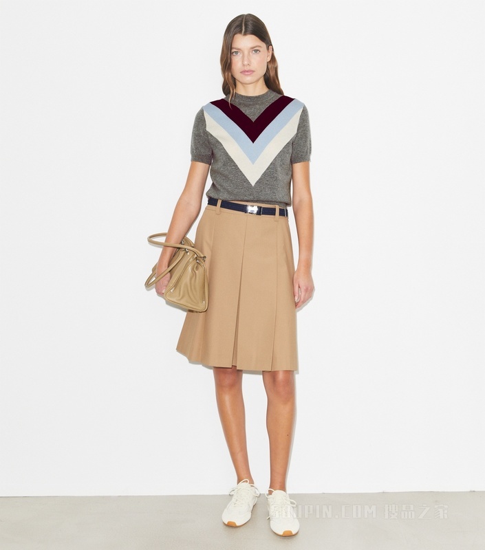 褶裥半身裙 卡其色